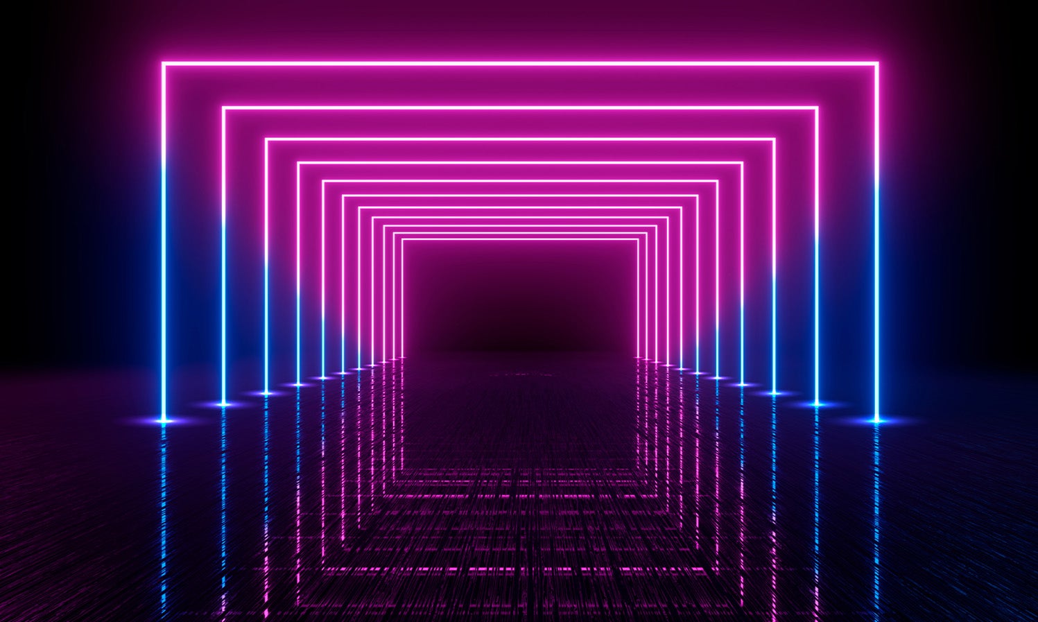 Tunnel lit with Neon blue and pink frame